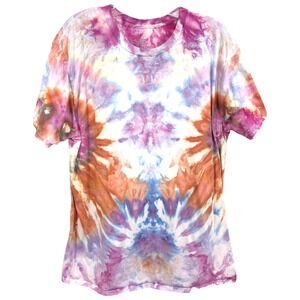 George XL Top Handmade Tie Dye‎ T-Shirt Short Sleeve Rust Orange Pink 204